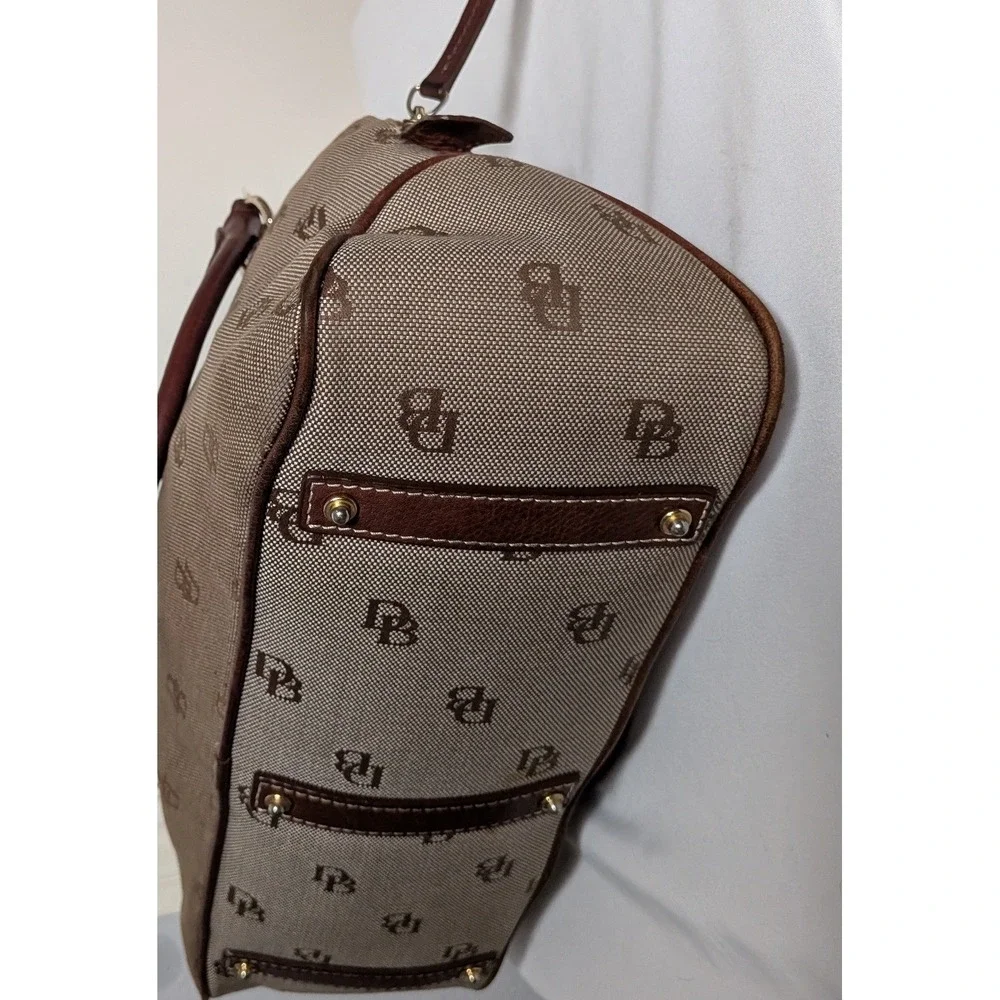 Dooney & Bourke Satchel Vintage Tan Brown Monogram Logo Canvas Leather Dome Bag